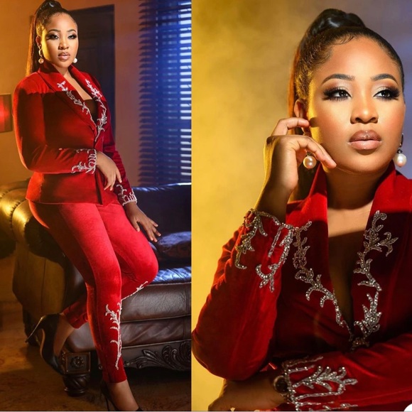 Red Velvet 2 Piece Suit - Picture 2 of 3